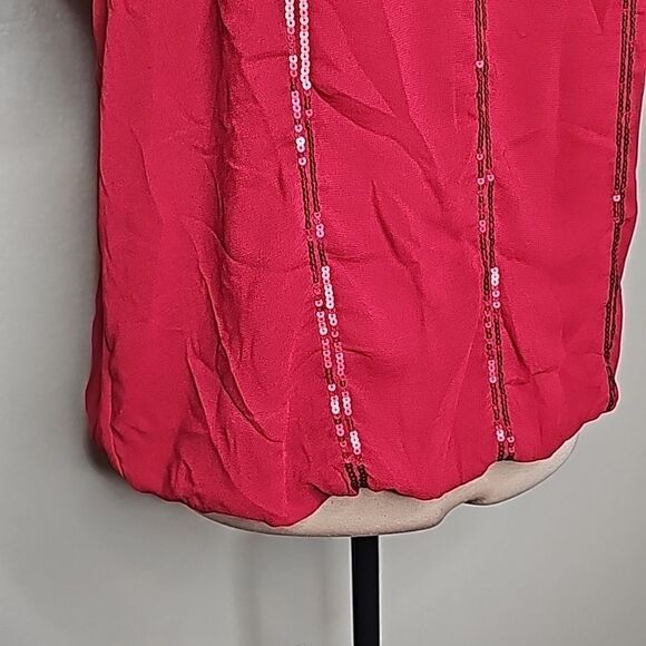 MSSP Red Sequin Blouson Flutter Sleeve top Large - Picture 4 of 8